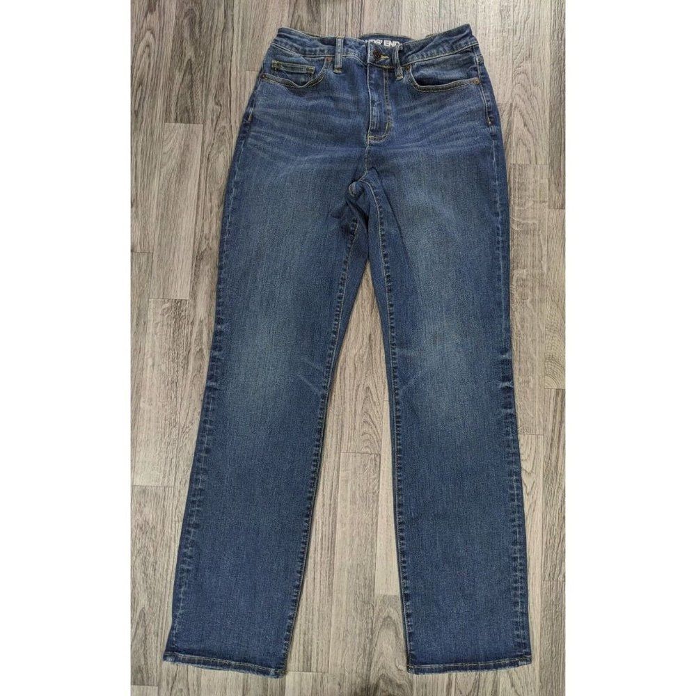 Lands End Womens Size 6 Whiskered Straight Leg Pockets Denim Blue Jeans
